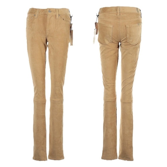7 For All Mankind Tan Soft Stretchy Sueded Skinny Fit Pants Size 24 NWT - Picture 1 of 10
